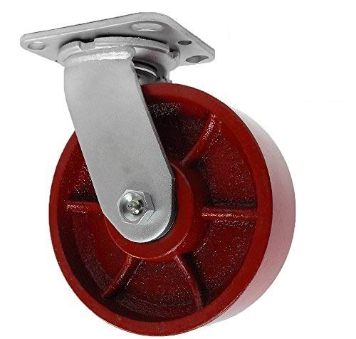 CasterHQ - 8" x 2" Red Ductile Iron/Steel Swivel Caster - (1) Piece - 1,250lb Capacity