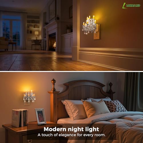 Image of L LOHAS LED Night Lights Plug into Wall,2 Pack,Crystal Chandelier Candle | Nightlight with Dusk to Dawn Sensor,Brightness Adjustable,Amber,Rotatable Plug for Bathroom