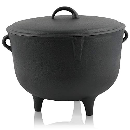 Preisvergleich Produktbild BBQ-Toro Jambalaya Topf I Gusseisen Kazan mit Deckel I Traditioneller Gusstopf I Kasan mit abgeflachtem Boden I schwarz (17,4 Liter)