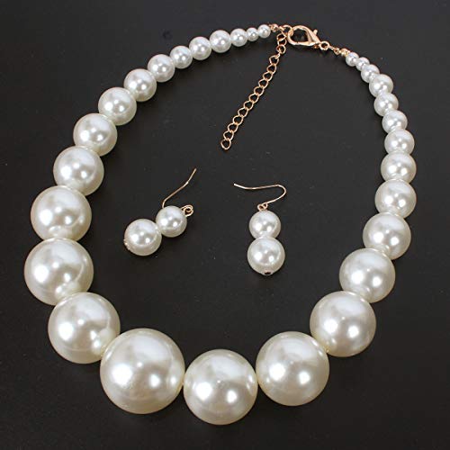 Kosmos-Li Large Beads Style Big Faux Pearl Strand Choker Necklace With Earrings Set #TOP3
