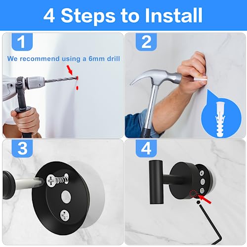 Budding Joy Towel Hooks For Bathrooms, Black Towel Hook Wall Mounted, Durable Stainless Steel Towel Hanger With Sleek Look, Heavy Duty Wall Hook For Hanging Coat Robe, Easy To Clean, 4-Pack #TOP4