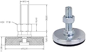 Adjustable Levelling Feet - Set of 4 - M12 Thread with 55mm Foot Diameter - Ideal for Furniture, Appliances and Equipment (Heavy Duty - Upto 750Kg per Foot)
