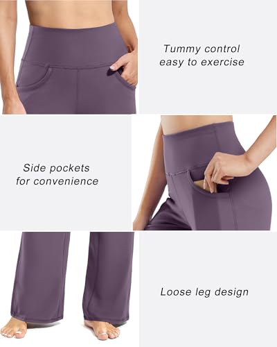 Image of Promover Wide Leg Pants Woman Yoga Pants with Pockets Stretch Loose Casual Lounge Sweatpants Petite /Regular /Tall