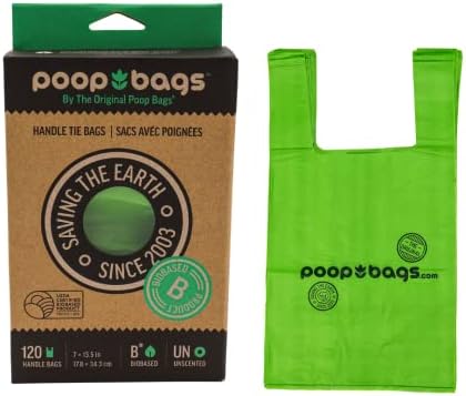 The Original Poop Bags® - Dog Poo Bags with Tie Handle - USDA Certified Biobased Dog Waste Bags with Handles - Unscented Leak proof Thick & Strong Doggy Bag - 7x13 120 bags in pack - Unscented