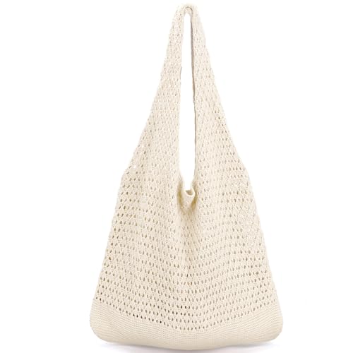 Image of KPX Crochet Tote, Beach Mesh Knitted Shoulder Bag - Large Aesthetic Hobo Bag for Women - Summer