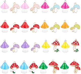 PandaHall Mushroom Pendants, 32pcs 16 Styles Alloy Mushroom Resin Mushroom Fairy Charms 3D Simulation Mushroom Beads for DIY Craft Bracelet Necklace Earrings Making Garden Decoration