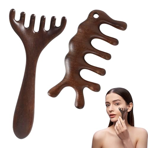 Pettine da Massaggio,2 Pezzi Pettine per Massaggio del Cuoio Capelluto in Legno,Pettini in Legno di Sandalo Naturale per Massaggiare Il Cuoio Capelluto,Strumento di Massaggio Linfatico Manuale Raschia