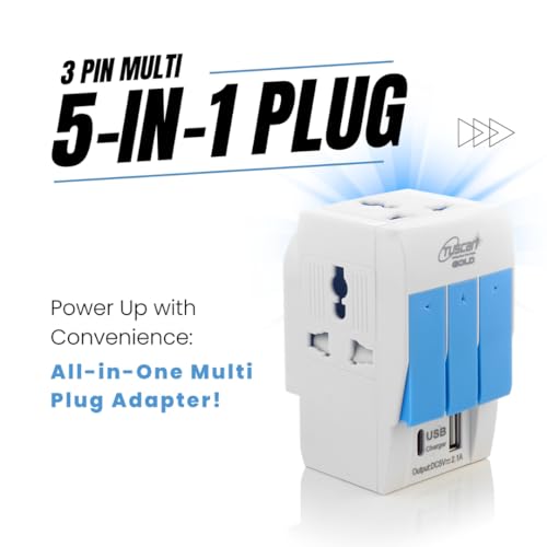 Image of Hi-PLasst 3 Pin Multi Plug | Universal Conversion Multiplug with Type A and Type C USB Charger | Universal Travel Adapter with Individual Switch & LED Indicator | 3 Way Plug Extension with Fuse