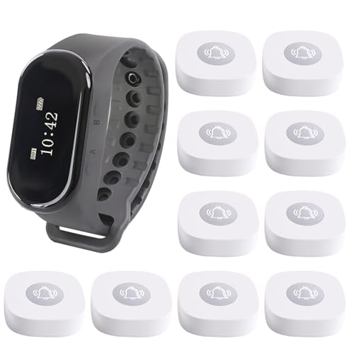 LOUKIENE Wireless Calling System, 1 Wrist Watch Receiver 10 Call Buttons Caregiver Nurse Call System Restaurant Waiter Pager System for Restaurant Bar Hospital Clinic Cafe