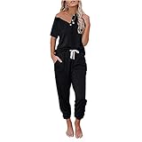 【Features】: Pullover mit Rundhalsausschnitt, Knopf, Kurzarm, Gummizug mit Gummizug, lange Jogginghose mit Seitentaschen. Der Stoff ist weich, atmungsaktiv und feuchtigkeitsabsorbierend, hochwertig, hochwertig und stilvoll.