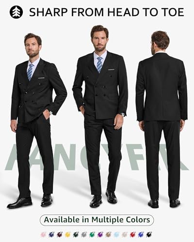 Men's Slim Fit 2-Piece Suit with Stretch Fabric, Double-Breasted Blazer Pants for Party, Business and Wedding2