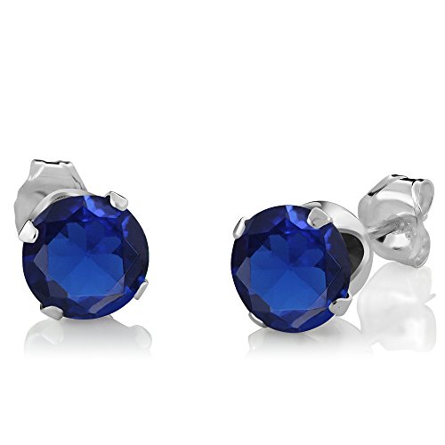 Gem Stone King 925 Sterling Silver Simulated Sapphire Pendant Necklace And Earrings Set For Women (2.40 Cttw, Round With 18 Inch Silver Chain) #TOP1