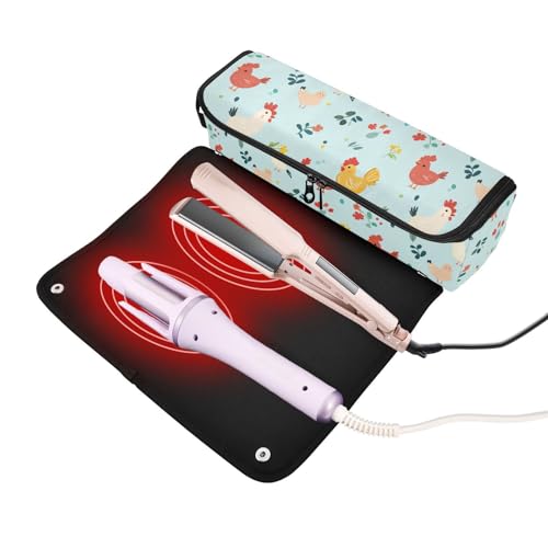 Bolsa de viaje resistente al calor con tapete para planchas y rizadores de cabello Chicken Farm Birds Marble miniatura 2