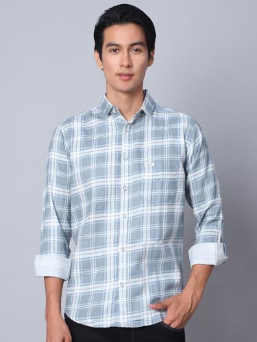 Image of Majestic Man Men Comfort Slim Fit Opaque Checked Cotton Casual Shirt