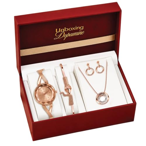 Image of Signature Edit Watch & Jewelry Set for Women | Women's Watch & Jewelry Gift Set, Rose Gold Watch with Bracelet, Necklace & Earrings