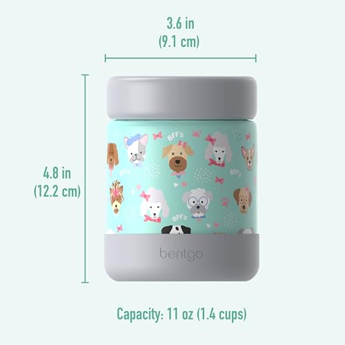 Image of Bentgo Kids Stainless Steel Leak-Proof Food Jar for Hot or Cold Food | 11 fl oz Double Insulated Container with Removable Silicone Bumper, Dishwasher Safe, Easy Open Lid, Ages 3+ (Puppy Love)
