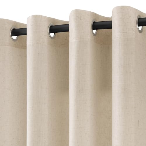 Image of Birch Beige Linen Curtains 84 Inches Long for Living Room Grommet Top Luxury Light Filtering Semi Sheer Curtain Modern Farmhouse Decor Elegant Coastal Sheer Drapes for Bedroom Office 52x84, 2 Panel
