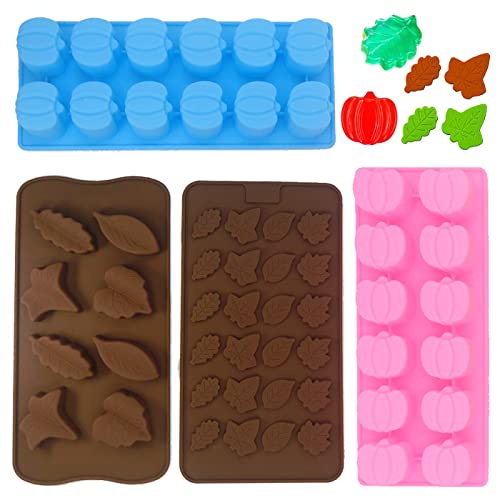 4 Pieces Fall 3D Mini Pumpkin Maple Leaves Shapes Silicone Molds, 12 shapes maple leaf pumpkin mold...