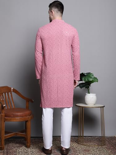Image of Jompers Men's Geometric Sequin Embroidered Pure Cotton Kurta with Pyjamas Set