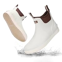 RIUETAR Men's Deck Boots – Waterproof Rubber Fishing and Rain Boots, Durable Anti-Slip Outdoor Footwear for Gardening Boating Camping Sailing All-Weather White