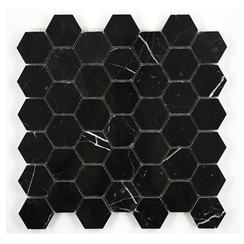 Tenedos Nero Marquina Black Marble 2x2 Hexagon Mosaic Tile, Polished