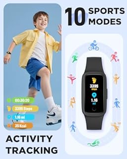 BIGGERFIVE Vigor 3 Kids Fitness Tracker Watch, AMOLED Screen, No App or Phone Needed, 3ATM Waterproof, Heart Rate & Sleep Monitor, Pedometer & Step Counter Smart Watch for Boys Girls Ages 5-15 (Black)