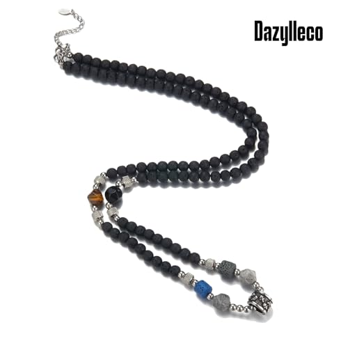 Mens Long Beaded Necklace Natural Stone Bead Necklace with Pendant Costume Jewelry Birthday Gifts for Men2
