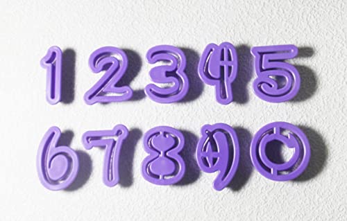 Image of Number Fondant Cake Biscuit Baking Mould DIY Fondant Cake Embosser Cookie Cutters, Set of 10, Purple