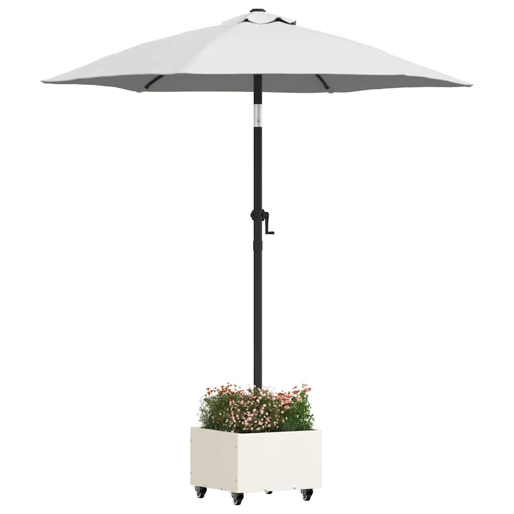 Stojak na parasol przeciwsłoneczny, biały, 45 x 45 x 45 cm, stal, odporny na warunki atmosferyczne, stabilny, zwijany, z kątem regulacji 360°, do ogrodu, na taras, balkon, plażę, kemping