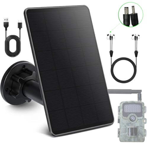 Solarpanel Wildkamera: 5000mAh Akku-Solarpanel für Wild und Outdoor Kameras, 12V/1A&6V/1.5A Solar Batterie Ladegerät Kit, Jagdzubehör für Wildtierkamera von DC 2,1/3,5mm&USB-C Ausgangsanschluss