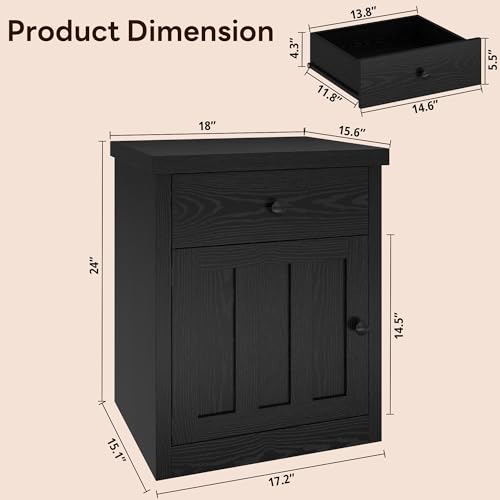 Image of LIKIMIO Modern Nightstand with Drawer & Cabinet, for Bedroom /Living Room