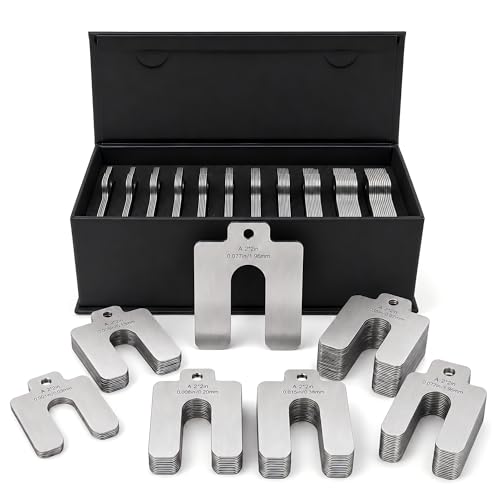 304 Stainless Steel Shim Kit 100 PCS 2 x 2 Slotted Shims Assortment 10 Thicknesses for Machine Leveling Motor Alignment & Equipment Adjustment Laser-Marked Sizes with Storage Case