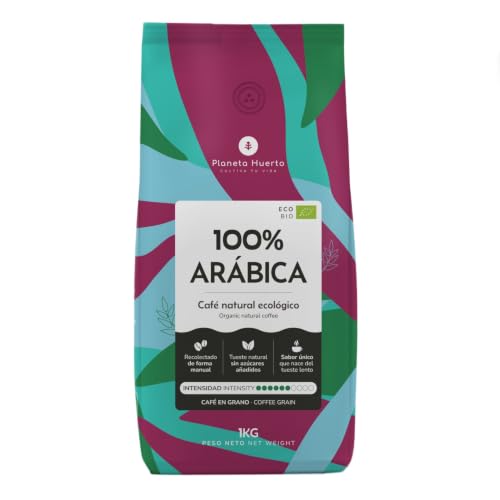 PLANETA HUERTO | Café Grano Ecológico 100% Arábica 1 Kg – Café Grano bio premium sabor suave y afrutado, ideal espresso, italiana y prensa francesa