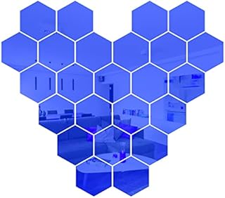 Gold Mirror Wall Stickers, LYGZTing 24 PCS Removable Mirror Stickers DIY Acrylic Wall Decor Mirror Tiles Hexagon Mirror Wall Sticker Non Glass Mirror for Living Room Bedroom Easter Decor