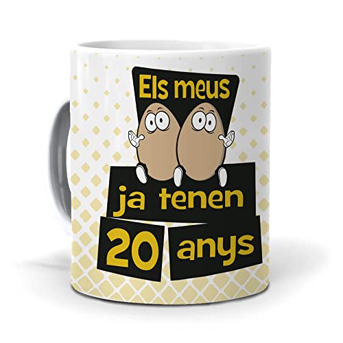 mundohuevo Taza Regalo 20 cumpleaños Hombre en Catalan ELS meus Ous ja tenen 20 anys. Ceramica AAA - 350 ml.