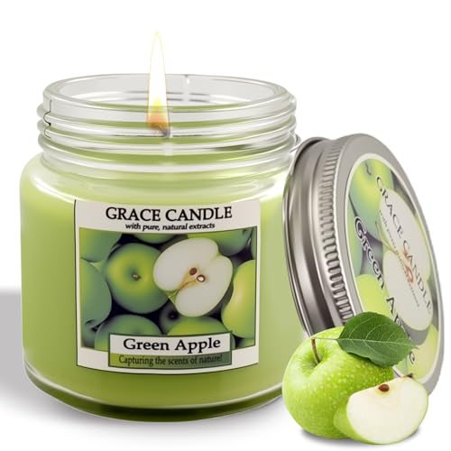 Bougies Parfumée,Bougie en Cire Naturelle,Aromathérapie parfumée à la pomme,Bocal en Verre,Durée de Combustion de 18 Heures,pour Cadeau et Décoration d'Intérieu