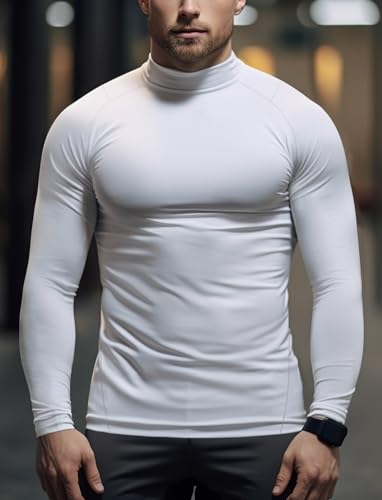 Zengjo Mens Mock Neck Long Sleeve Light Compression Shirts for Workout Running Thermal Athletic Baselayer Top2
