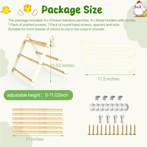 Image of Bamboo Adjustable Chicken Perches, with Adjustable 7 Circles Holder, Strong Roost Bar for Coop&Brooder, Training Perch for Chicks, El Pollitos, La Pollita, Easy to Install & Clean, Fun Toys for Chicks