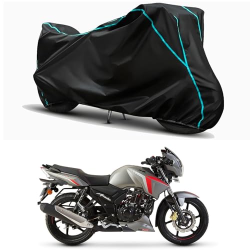Image of Waterproof Bike Body Cover Compatible for | TVS Apache RTR 160 ABS Disc | Taffeta Fabric, Sky Piping Design, Bottom Elastic Fit | Dustproof, Sun UV & Rain Protection for All Weather.