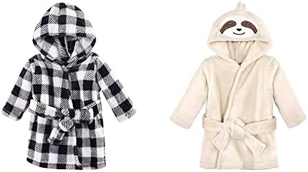 Hudson Baby Girl Plush Animal Face Bathrobe 2-Pack, Black Plaid Sloth