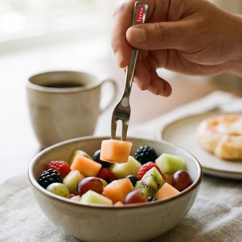 Image of HAZEL Stainless Steel Fruit Fork Set of 6 Dessert Forks for Snacks