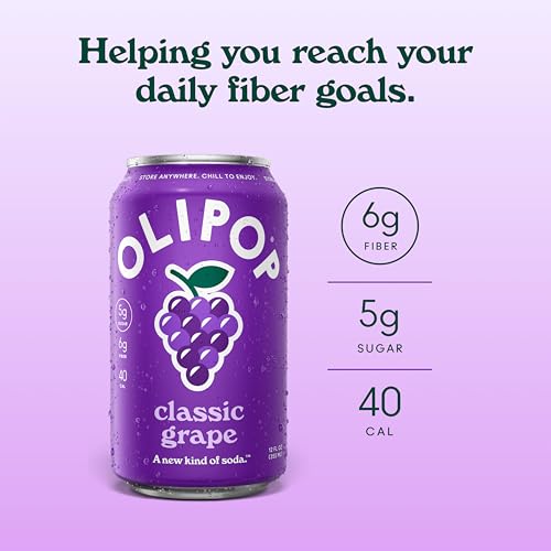 Image of OLIPOP Prebiotic Soda Pop, Classic Grape, Pantry Pack Packed with Prebiotics, Fiber, and Botanicals, Gluten Free, GMO Free, 12oz (12-Cans) (Packaging May Vary