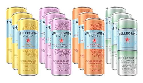 S.Pellegrino Essenza Flavored Mineral Water, 4 Flavor Variety Pack 11.15 Fl Oz. Cans (12 Pack)