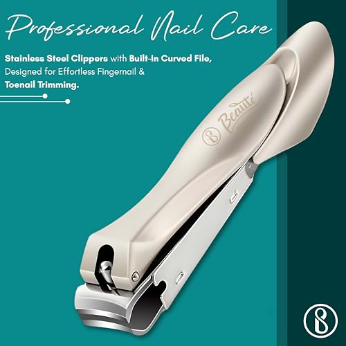 Beauté Secrets Nail Cutter Clippers With Curved Nail File, Fingernail and Toenail Clipper Cutter, Stainless Steel Nail Trimmer - Image 2