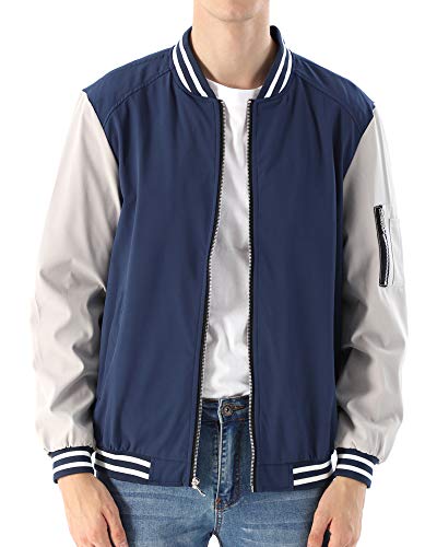 WULFUL Mens Casual Lightweight Jacket Softshell Flight Bomber Jacket Varsity Coat (Navy1, Medium)