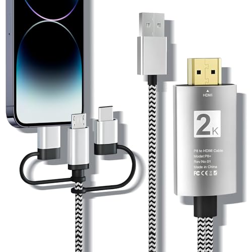 Topamz Phone HDMI�ϊ��P�[�u�� �y�v�V�f�U�C���z 3in1 �[�d�Ή� Phone/Type C/Micro USB to HDMI �X�}�[�g�t�H��/�^�u���b 2M�ڑ��P�[�u�� AV�ϊ��A�_�v�^ �[�d���Ȃ���Đ� AV/TV���� �ȒP�ڑ� 1