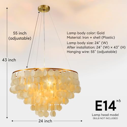 A Million 4-Light 24" Coastal Natural Tiered Capiz Shell Chandelier Gold Round Island Light Pendant Ceiling Fixture for Living Room Bedroom Home/Office - Image 7