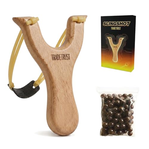 TRADETRUST Slingshots for Adults, Durable Wooden Slingshot with 100 Dissolvable Clay Balls for...