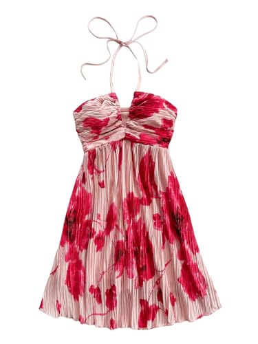 SOLY HUX Women's Tie Dye Cami Dress Halter Backless Sleeveless A Line Short Summer Dresses Sundress