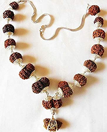 Blustone Genuine & Pure Indrani Mala 1 to 21 Mukhi Rudraksha with Gauri Shankar & Ganesh Original Certified